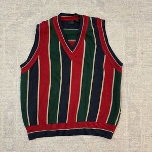 Vtg Structure Sweater Vest Knit Stripes Men’s Size Large Ramie Grandpa Preppy